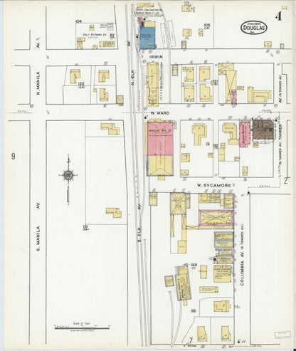 Sanborn Fire Insurance Map from Douglas, Coffee County, Georgia (1920), Sheet #0004 - Complete Map Set gallery image, historic Sanborn map, vintage wall art, Georgia Georgia