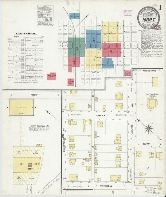 Sanborn Fire Insurance Map from Mart, McLennan County, Texas (1909), Sheet #0001 - Historic Sanborn Fire Insurance Map Print, vintage old map wall art, antique decor, genealogy gift, Texas Texas map