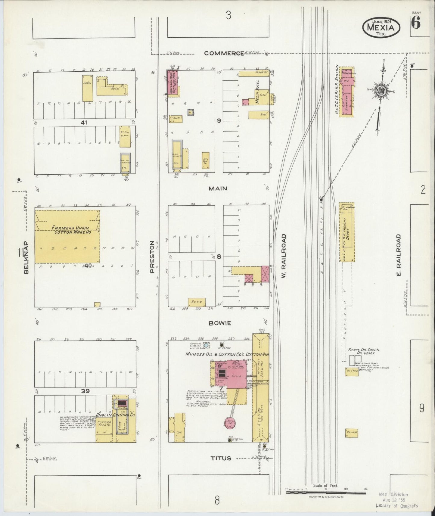Sanborn Fire Insurance Map from Mexia, Limestone County, Texas (1921), Sheet #0006 - Complete Map Set gallery image, historic Sanborn map, vintage wall art, Texas Texas