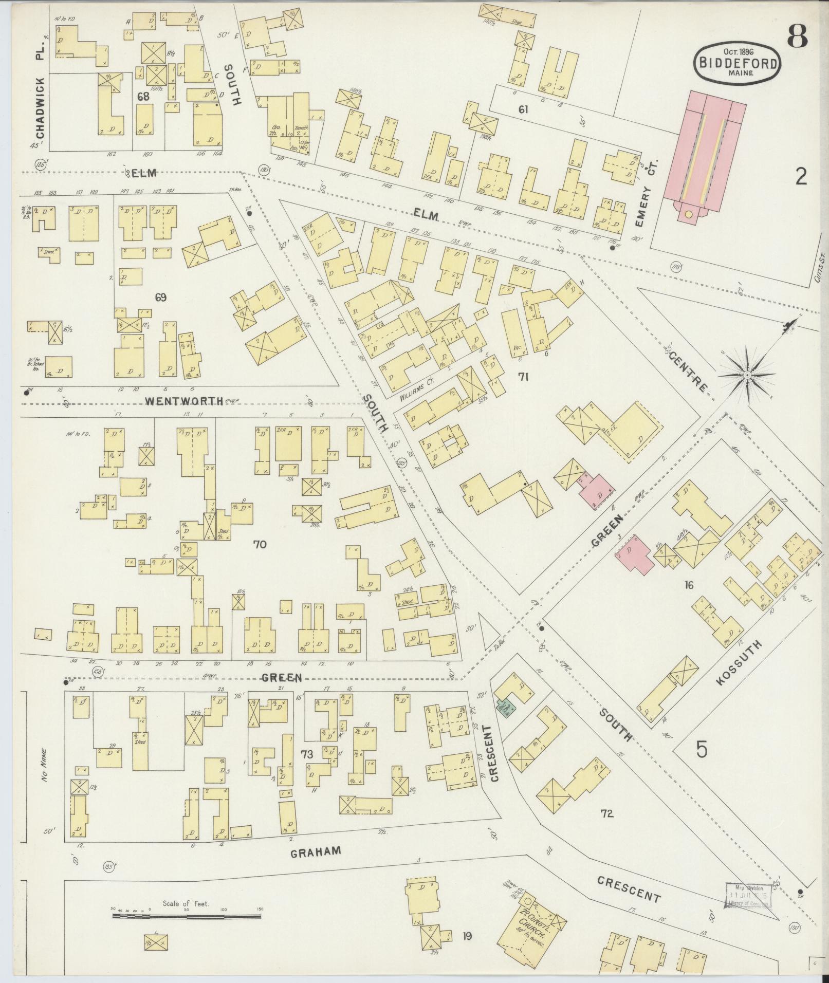 Sanborn Fire Insurance Map from Biddeford, York County, Maine (1896), Sheet #0008 - Historic Sanborn Fire Insurance Map Print, vintage old map wall art, antique decor, genealogy gift, Maine Maine map