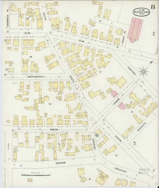 Sanborn Fire Insurance Map from Biddeford, York County, Maine (1896), Sheet #0008 - Historic Sanborn Fire Insurance Map Print, vintage old map wall art, antique decor, genealogy gift, Maine Maine map