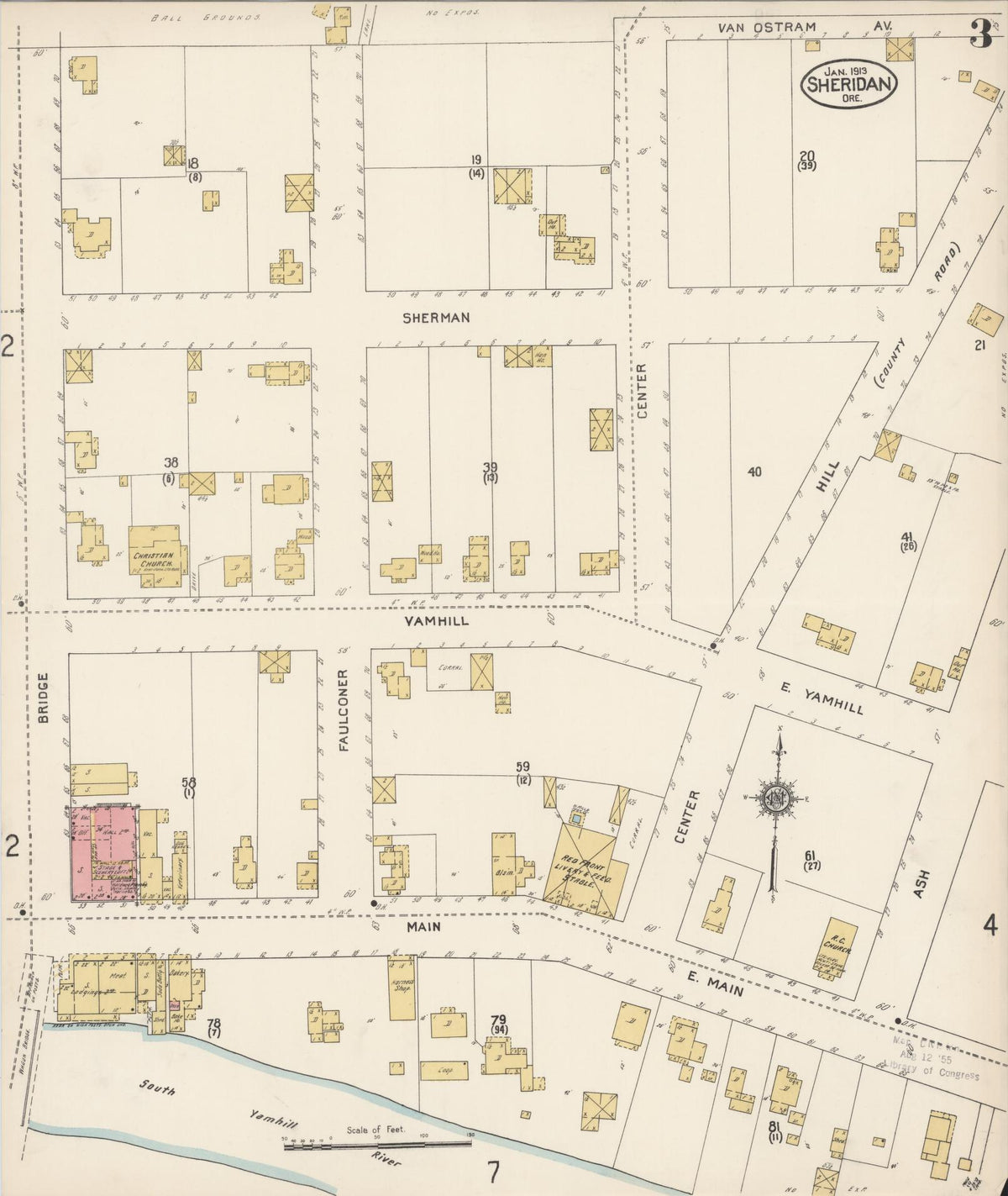 Sanborn Fire Insurance Map from Sheridan, Yamhill County, Oregon (1913), Sheet #0003 - Historic Sanborn Fire Insurance Map Print, vintage old map wall art, antique decor, genealogy gift, Oregon Oregon map