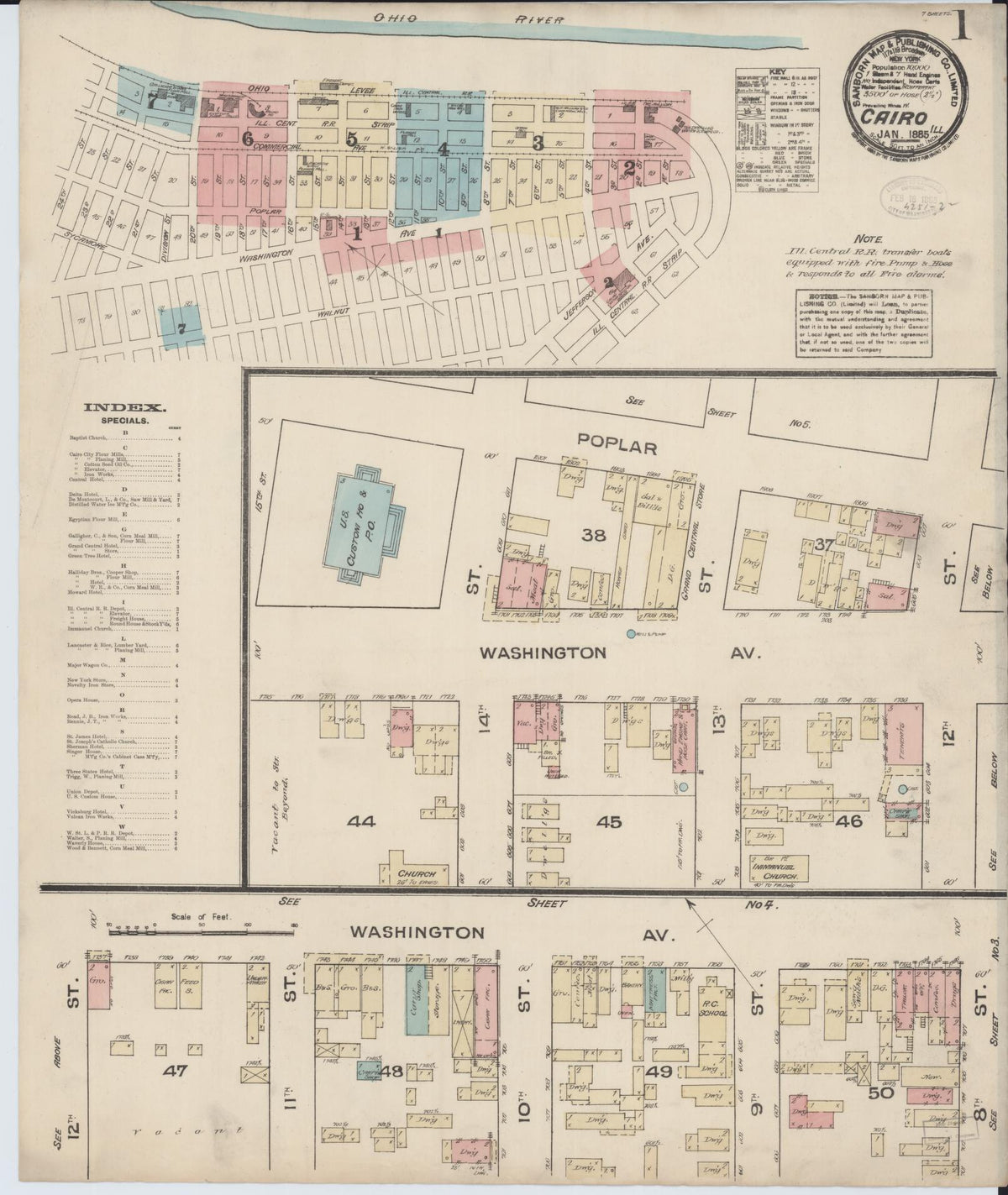 Sanborn Fire Insurance Map from Cairo, Alexander County, Illinois (1885), Sheet #0001 - Complete Map Set gallery image, historic Sanborn map, vintage wall art, Illinois Illinois