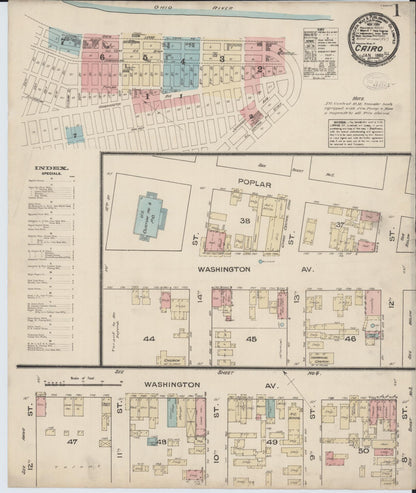 Sanborn Fire Insurance Map from Cairo, Alexander County, Illinois (1885), Sheet #0001 - Complete Map Set gallery image, historic Sanborn map, vintage wall art, Illinois Illinois