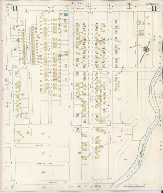 Sanborn Fire Insurance Map from Merrick, Nassau County, New York (1947), Sheet #0011 - Historic Sanborn Fire Insurance Map Print, vintage old map wall art, antique decor, genealogy gift, New York New York map