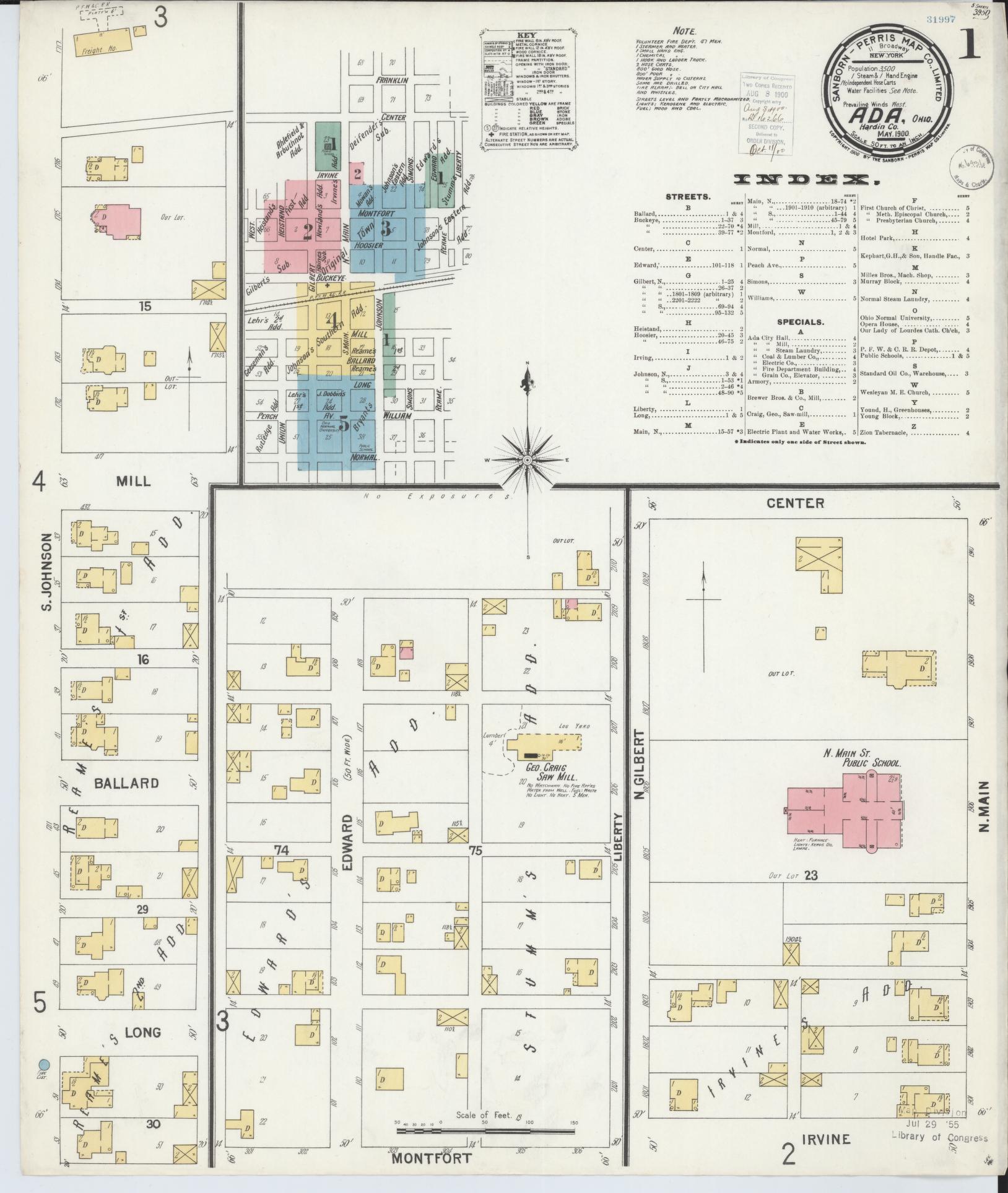 Sanborn Fire Insurance Map from Ada, Hardin County, Ohio (1900), Sheet #0001 - Historic Sanborn Fire Insurance Map Print, vintage old map wall art, antique decor, genealogy gift, Ohio Ohio map