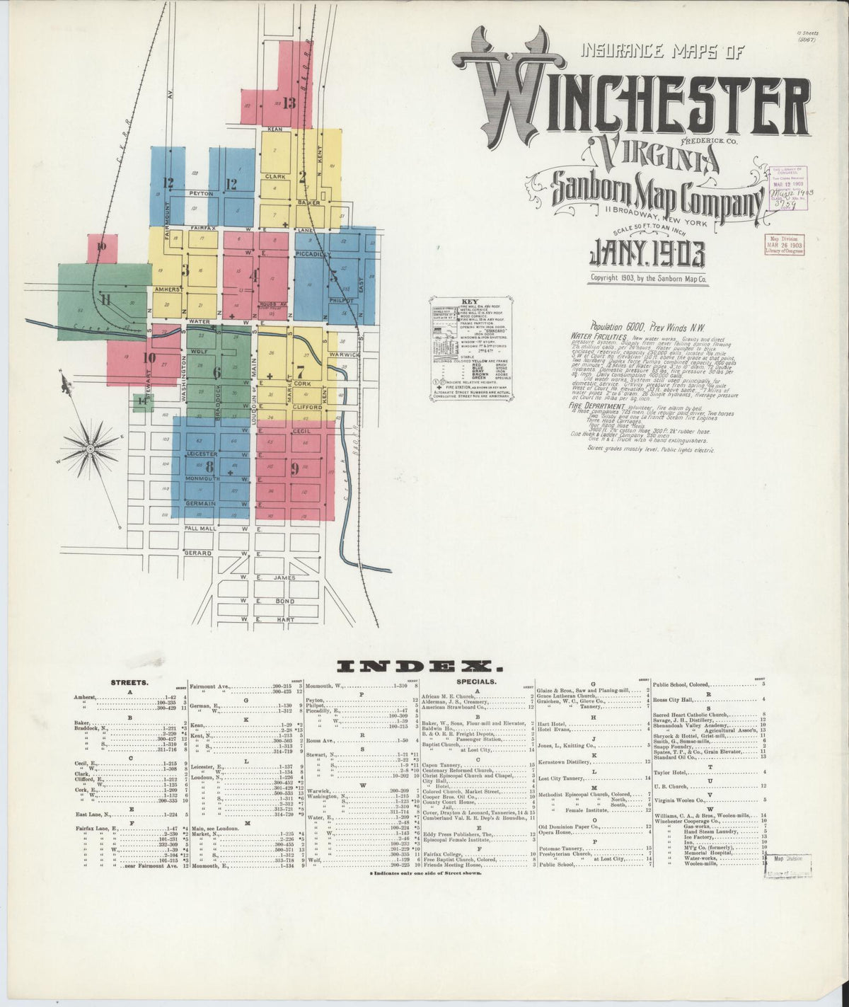 Sanborn Fire Insurance Map from Winchester, Independent Cities, Virginia (1903), Sheet #0001 - Complete Map Set gallery image, historic Sanborn map, vintage wall art, Virginia Virginia