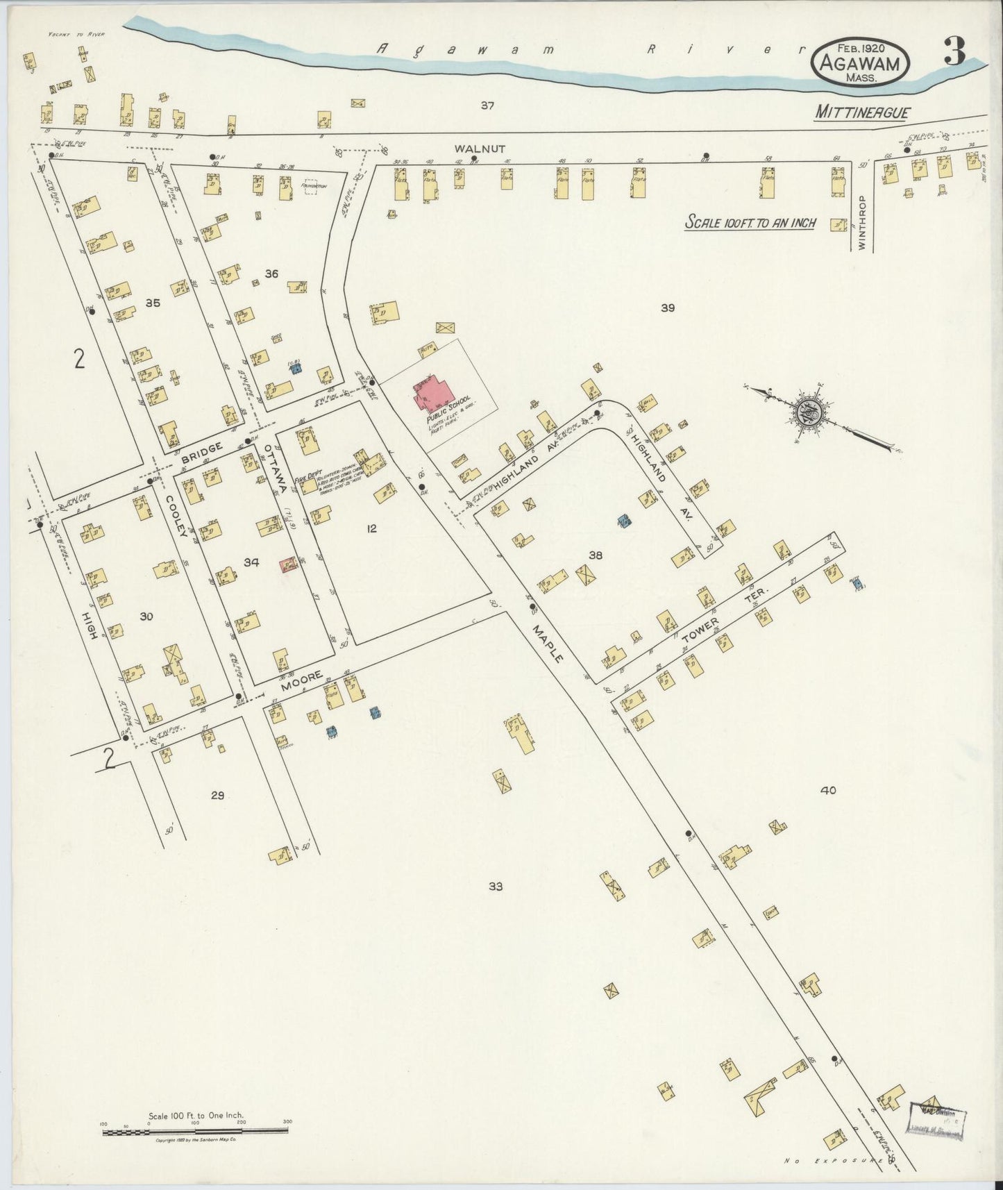 Sanborn Fire Insurance Map from Agawam, Hampden County, Massachusetts (1920), Sheet #0003 - Complete Map Set gallery image, historic Sanborn map, vintage wall art, Massachusetts Massachusetts