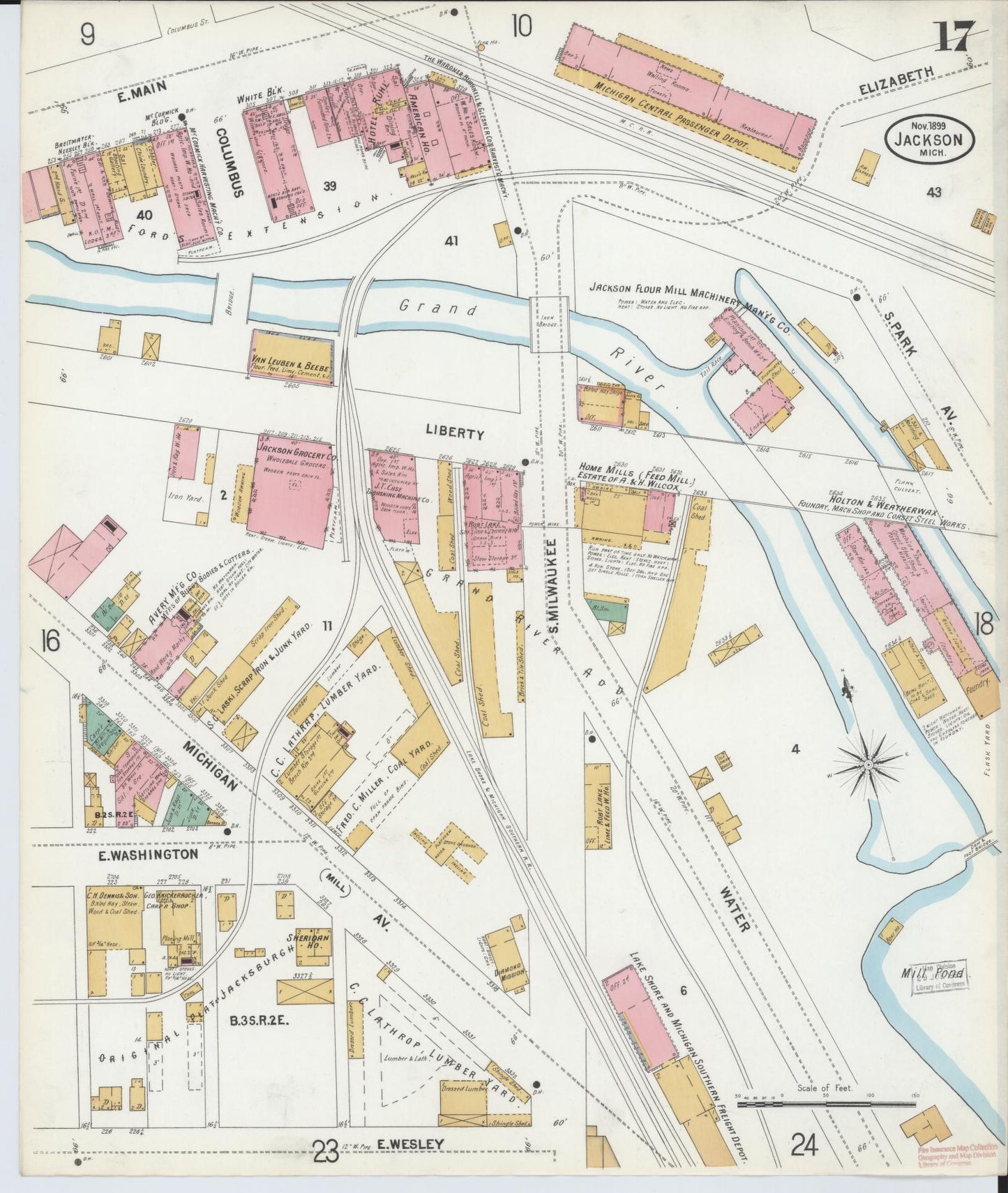 Sanborn Fire Insurance Map from Jackson, Jackson County, Michigan (1899), Sheet #0017 - Complete Map Set gallery image, historic Sanborn map, vintage wall art, Michigan Michigan