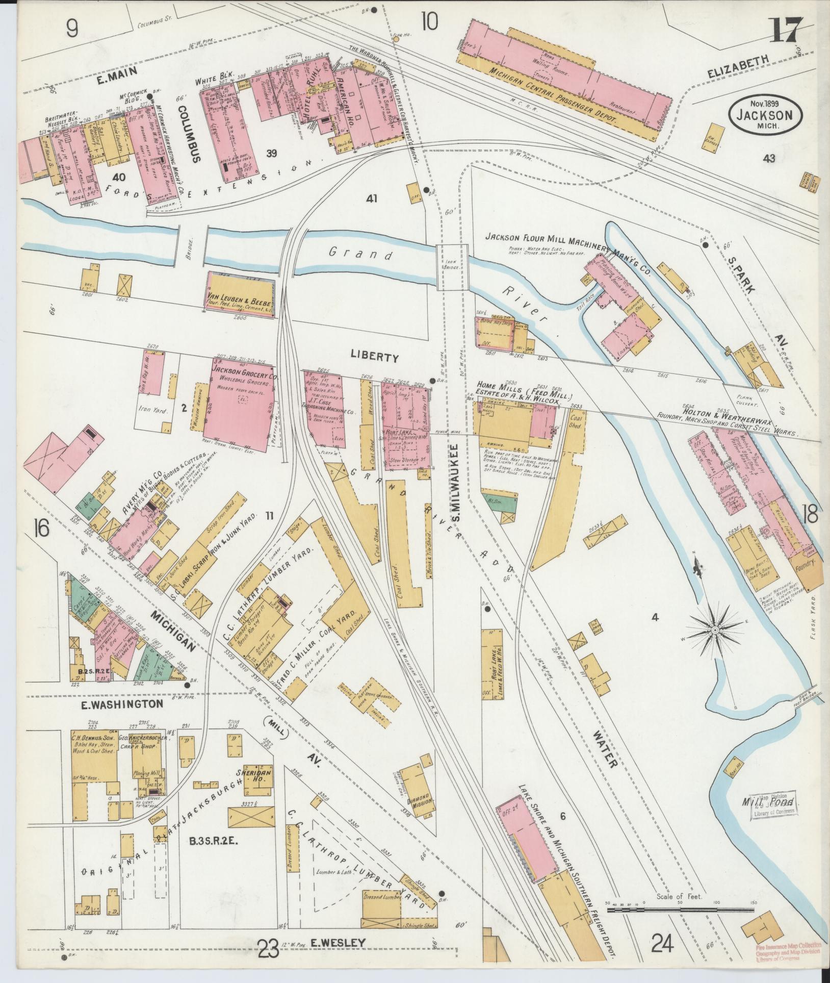 Sanborn Fire Insurance Map from Jackson, Jackson County, Michigan (1899), Sheet #0017 - Complete Map Set gallery image, historic Sanborn map, vintage wall art, Michigan Michigan