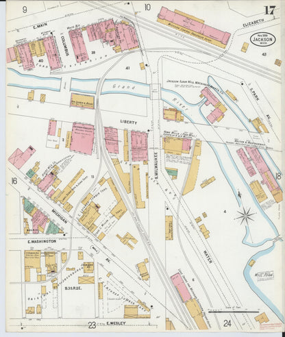 Sanborn Fire Insurance Map from Jackson, Jackson County, Michigan (1899), Sheet #0017 - Complete Map Set gallery image, historic Sanborn map, vintage wall art, Michigan Michigan