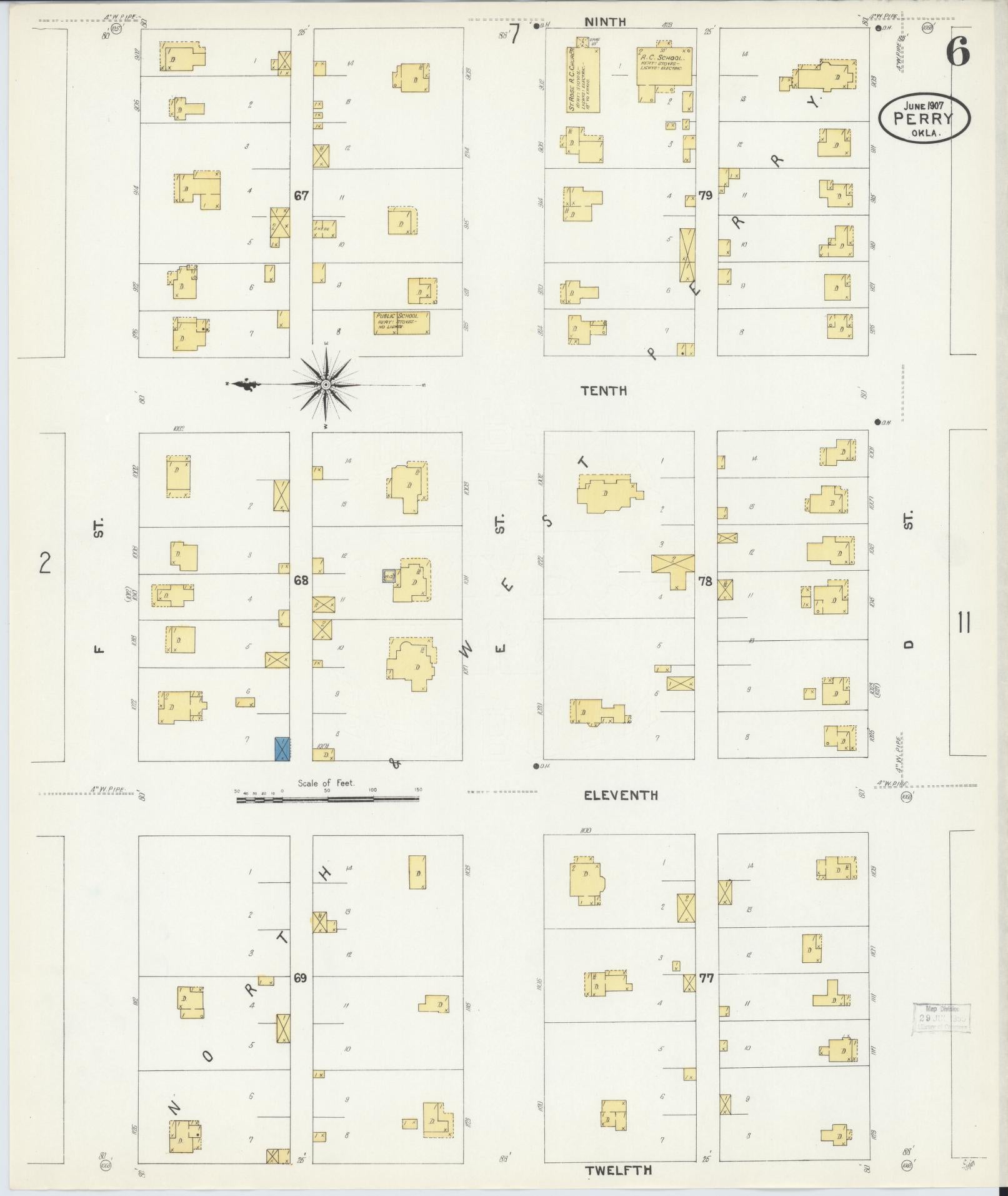 Sanborn Fire Insurance Map from Perry, Noble County, Oklahoma (1907), Sheet #0006 - Complete Map Set gallery image, historic Sanborn map, vintage wall art, Oklahoma Oklahoma