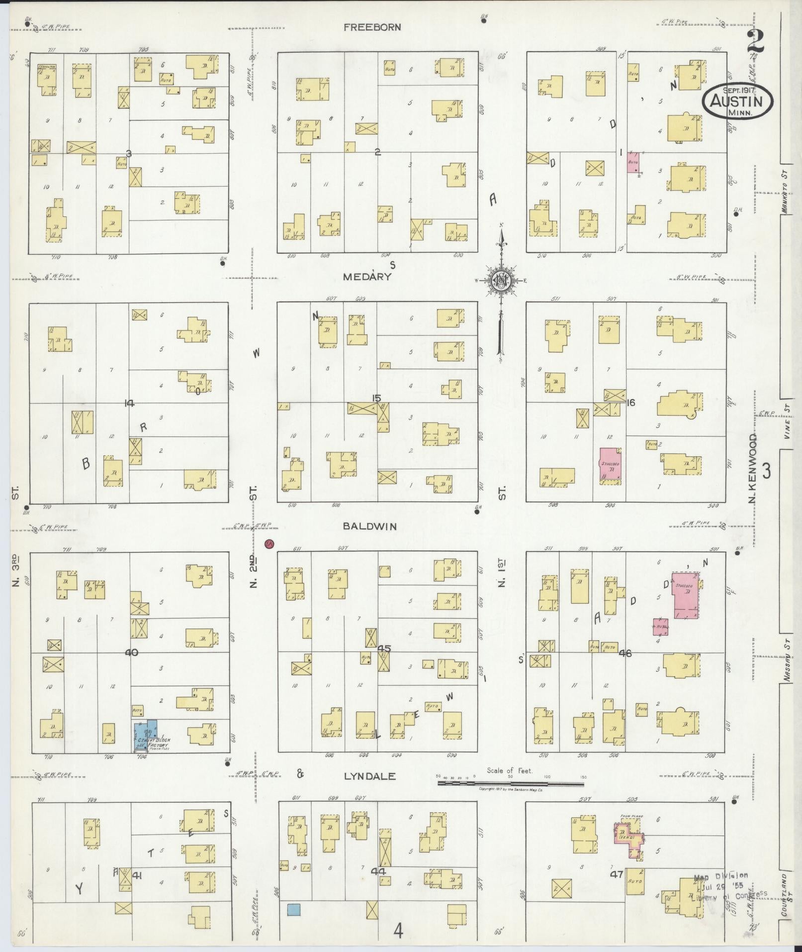 Sanborn Fire Insurance Map from Austin, Mower County, Minnesota (1917), Sheet #0002 - Complete Map Set gallery image, historic Sanborn map, vintage wall art, Minnesota Minnesota