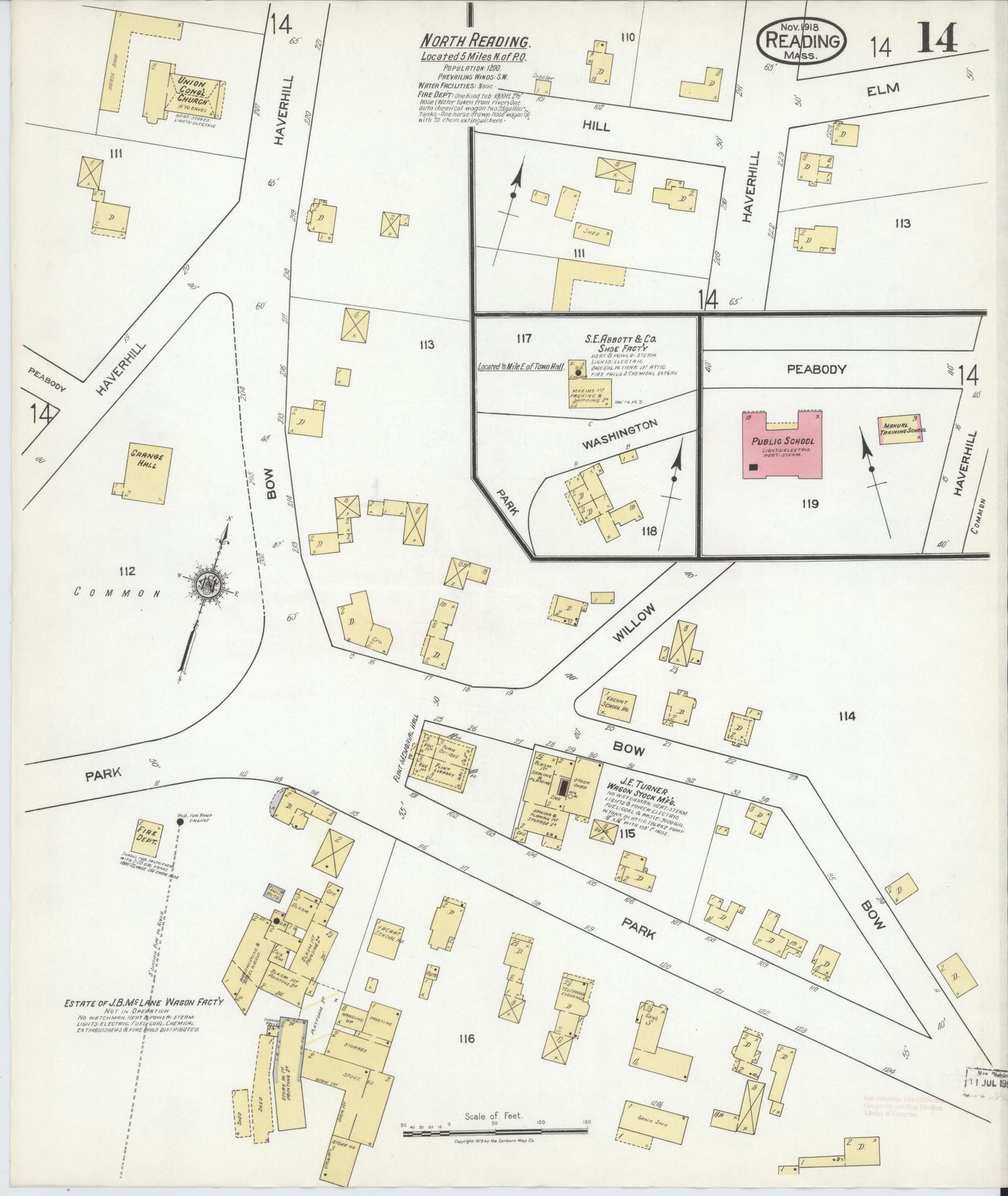 Sanborn Fire Insurance Map from Reading, Middlesex County, Massachusetts (1918), Sheet #0014 - Complete Map Set gallery image, historic Sanborn map, vintage wall art, Massachusetts Massachusetts
