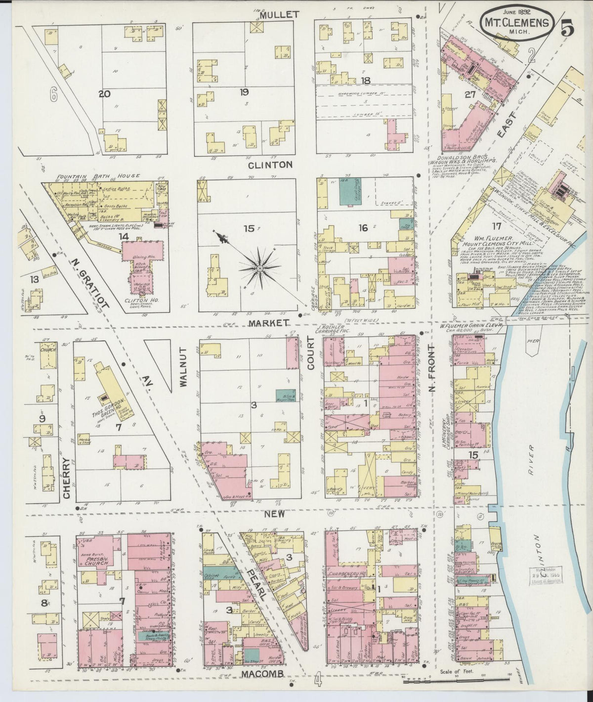 Sanborn Fire Insurance Map from Mount Clemens, Macomb County, Michigan (1892), Sheet #0005 - Historic Sanborn Fire Insurance Map Print, vintage old map wall art, antique decor, genealogy gift, Michigan Michigan map