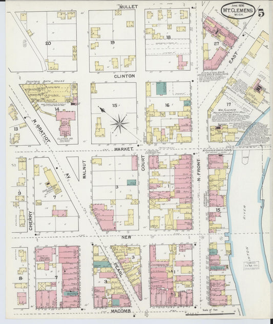 Sanborn Fire Insurance Map from Mount Clemens, Macomb County, Michigan (1892), Sheet #0005 - Historic Sanborn Fire Insurance Map Print, vintage old map wall art, antique decor, genealogy gift, Michigan Michigan map