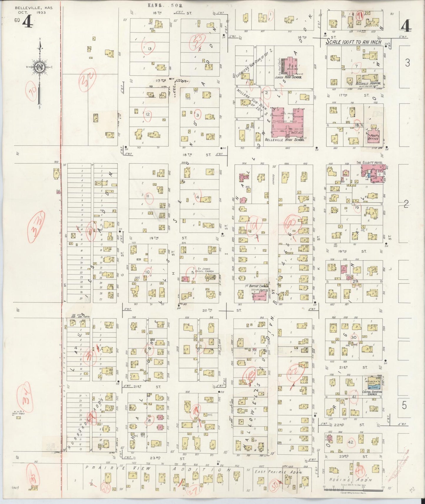 Sanborn Fire Insurance Map from Belleville, Republic County, Kansas (1943), Sheet #0004 - Complete Map Set gallery image, historic Sanborn map, vintage wall art, Kansas Kansas
