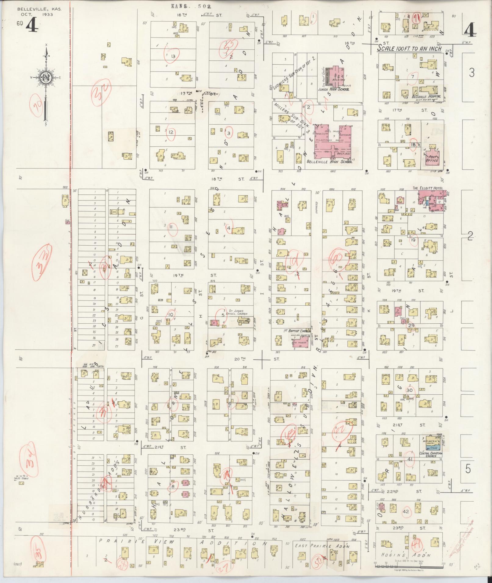 Sanborn Fire Insurance Map from Belleville, Republic County, Kansas (1943), Sheet #0004 - Complete Map Set gallery image, historic Sanborn map, vintage wall art, Kansas Kansas