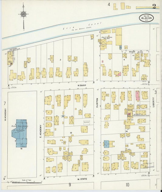 Sanborn Fire Insurance Map from Albion, Orleans County, New York (1911), Sheet #0002 - Historic Sanborn Fire Insurance Map Print, vintage old map wall art, antique decor, genealogy gift, New York New York map