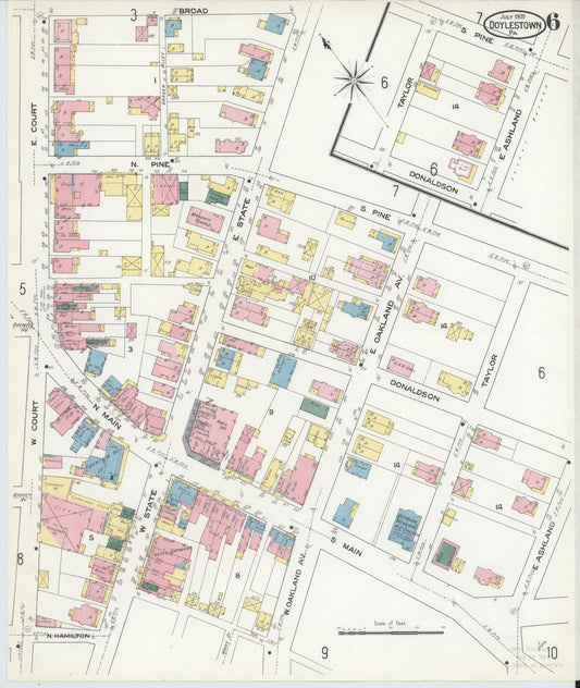 Sanborn Fire Insurance Map from Doylestown, Bucks County, Pennsylvania (1909), Sheet #0006 - Historic Sanborn Fire Insurance Map Print, vintage old map wall art, antique decor, genealogy gift, Pennsylvania Pennsylvania map