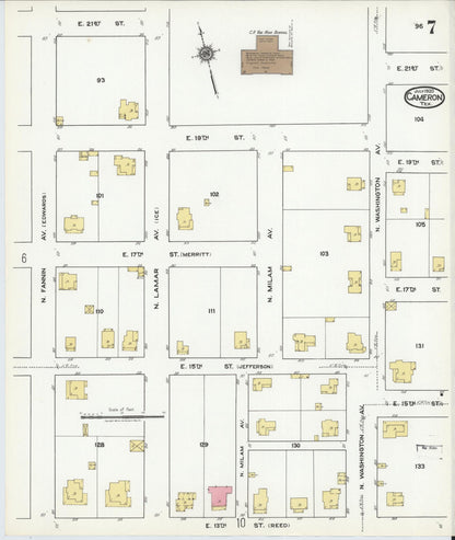 Sanborn Fire Insurance Map from Cameron, Milam County, Texas (1920), Sheet #0007 - Historic Sanborn Fire Insurance Map Print, vintage old map wall art, antique decor, genealogy gift, Texas Texas map