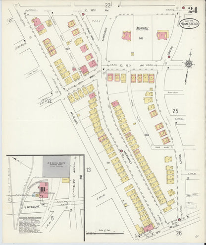 Sanborn Fire Insurance Map from Homestead, Allegheny County, Pennsylvania (1913), Sheet #0024 - Complete Map Set gallery image, historic Sanborn map, vintage wall art, Pennsylvania Pennsylvania