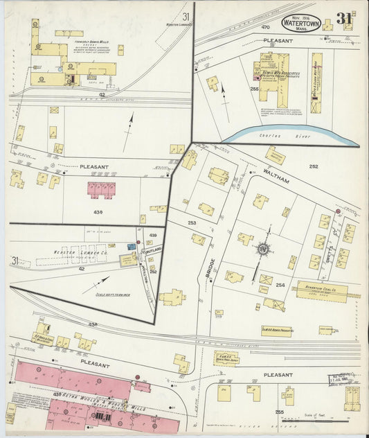 Sanborn Fire Insurance Map from Watertown, Middlesex County, Massachusetts (1916), Sheet #0031 - Historic Sanborn Fire Insurance Map Print, vintage old map wall art, antique decor, genealogy gift, Massachusetts Massachusetts map