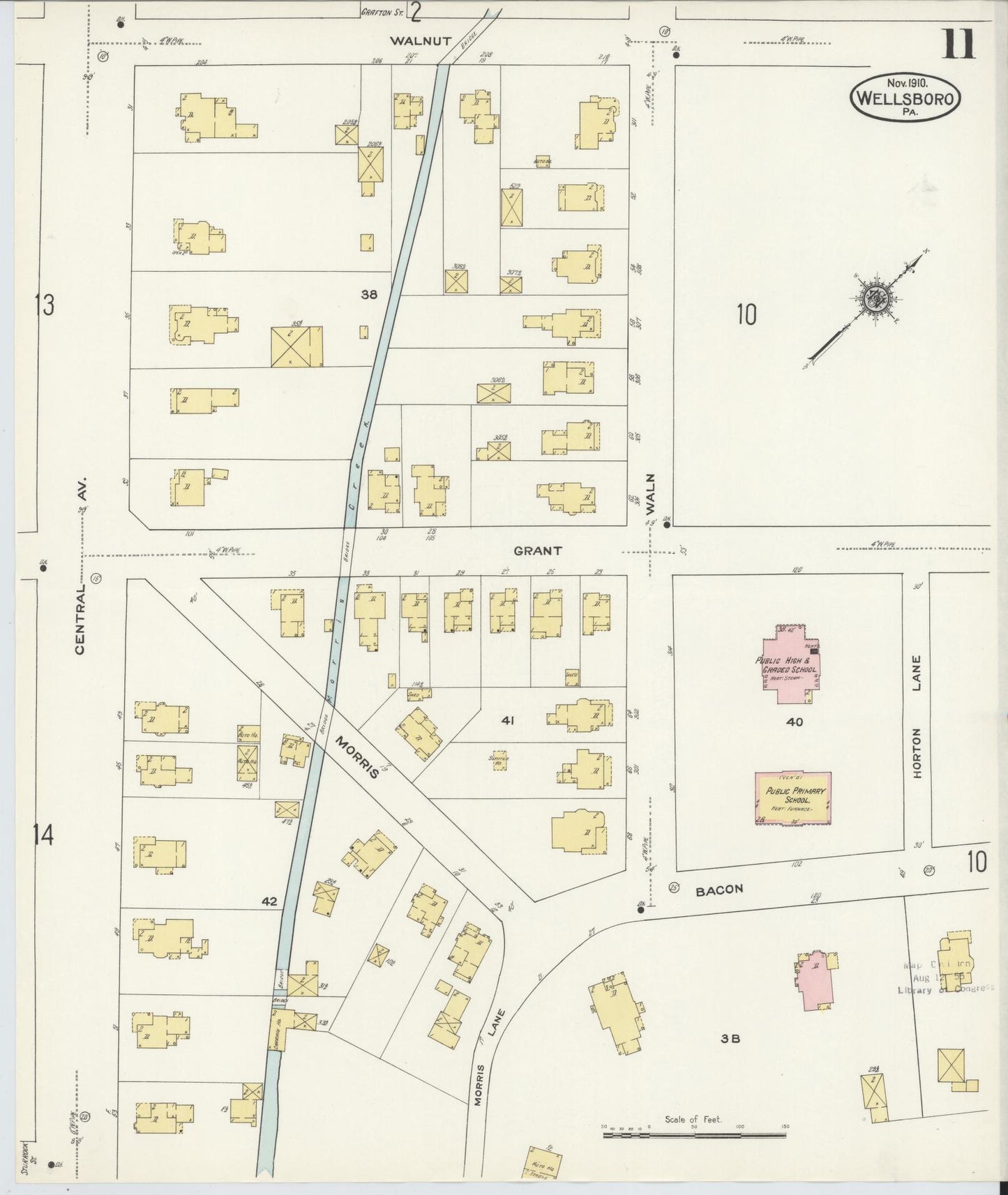 Sanborn Fire Insurance Map from Wellsboro, Tioga County, Pennsylvania (1910), Sheet #0011 - Complete Map Set gallery image, historic Sanborn map, vintage wall art, Pennsylvania Pennsylvania