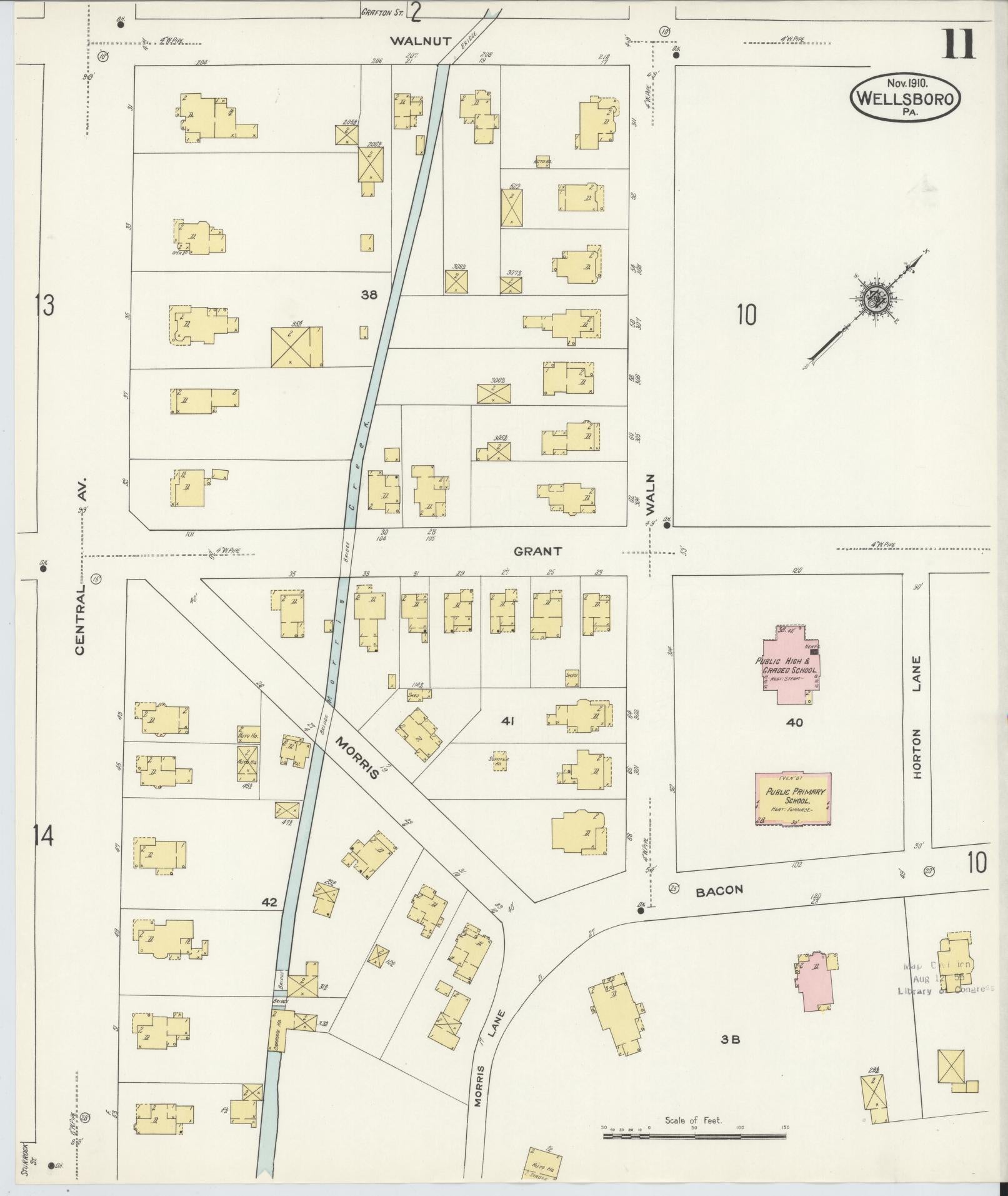 Sanborn Fire Insurance Map from Wellsboro, Tioga County, Pennsylvania (1910), Sheet #0011 - Complete Map Set gallery image, historic Sanborn map, vintage wall art, Pennsylvania Pennsylvania