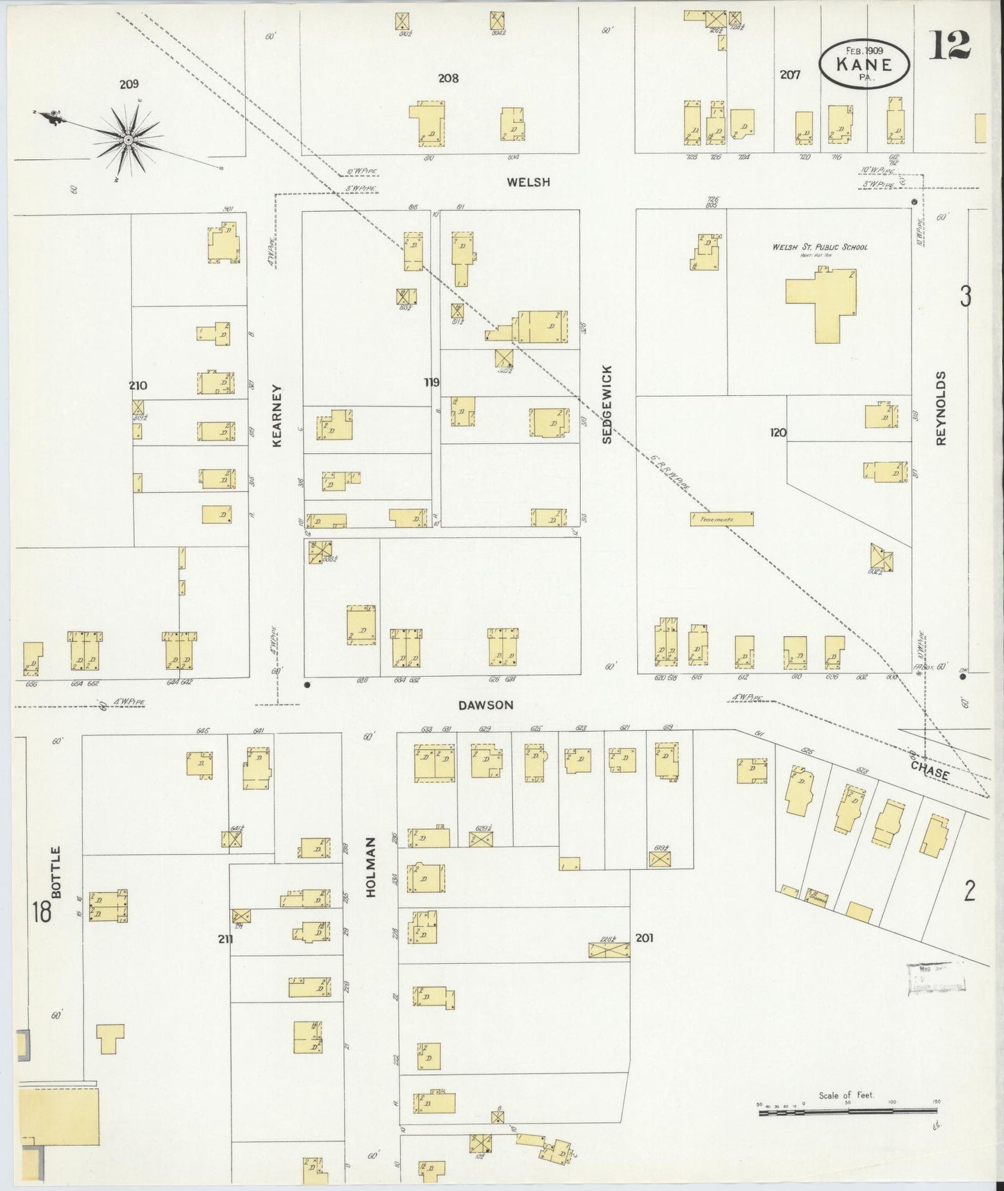 Sanborn Fire Insurance Map from Kane, McKean County, Pennsylvania (1909), Sheet #0012 - Historic Sanborn Fire Insurance Map Print, vintage old map wall art, antique decor, genealogy gift, Pennsylvania Pennsylvania map