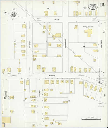 Sanborn Fire Insurance Map from Kane, McKean County, Pennsylvania (1909), Sheet #0012 - Historic Sanborn Fire Insurance Map Print, vintage old map wall art, antique decor, genealogy gift, Pennsylvania Pennsylvania map