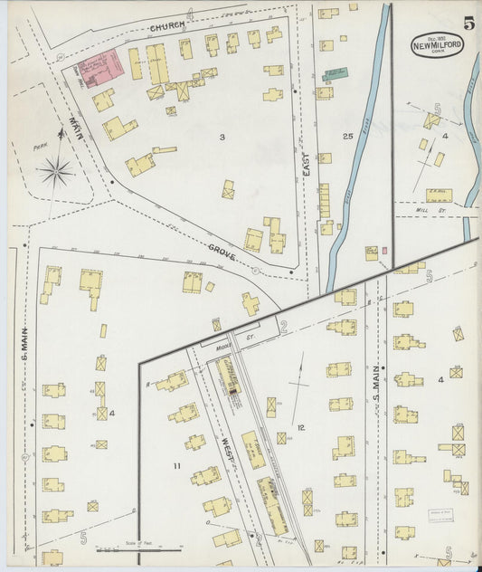 Sanborn Fire Insurance Map from New Milford, Litchfield County, Connecticut (1892), Sheet #0005 - Historic Sanborn Fire Insurance Map Print, vintage old map wall art, antique decor, genealogy gift, Connecticut Connecticut map