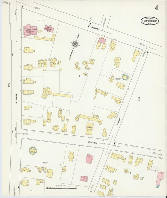 Sanborn Fire Insurance Map from Sherburne, Chenango County, New York (1911), Sheet #0004 - Historic Sanborn Fire Insurance Map Print, vintage old map wall art, antique decor, genealogy gift, New York New York map