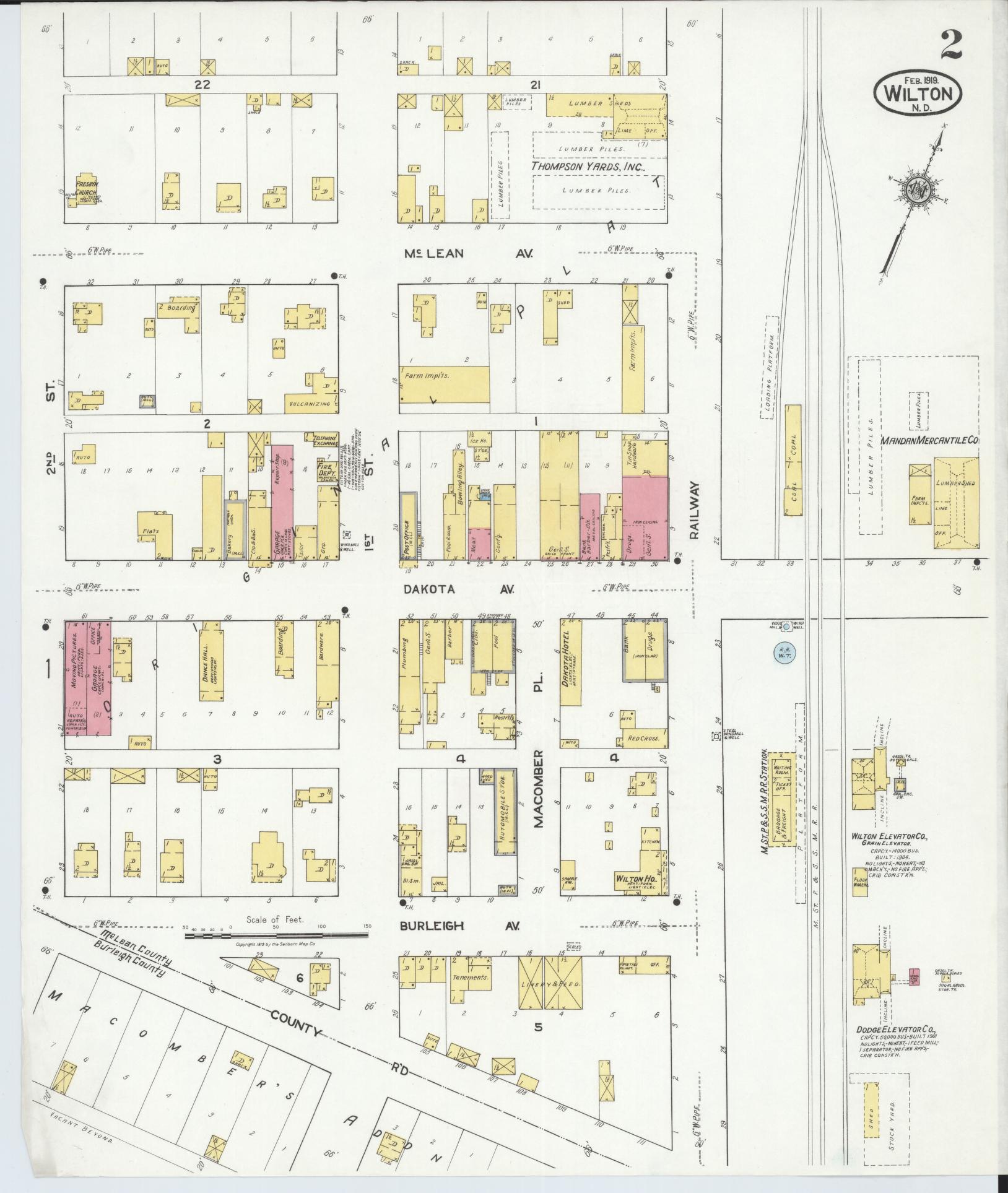 Sanborn Fire Insurance Map from Wilton, Mclean And Burleigh Counties, North Dakota (1919), Sheet #0002 - Historic Sanborn Fire Insurance Map Print, vintage old map wall art, antique decor, genealogy gift, North Dakota North Dakota map