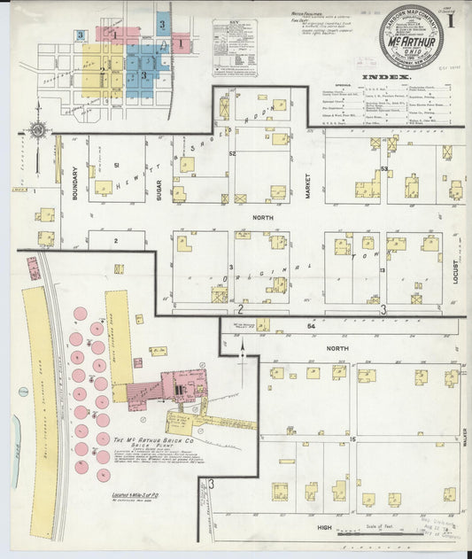 Sanborn Fire Insurance Map from McArthur, Vinton County, Ohio (1911), Sheet #0001 - Historic Sanborn Fire Insurance Map Print, vintage old map wall art, antique decor, genealogy gift, Ohio Ohio map