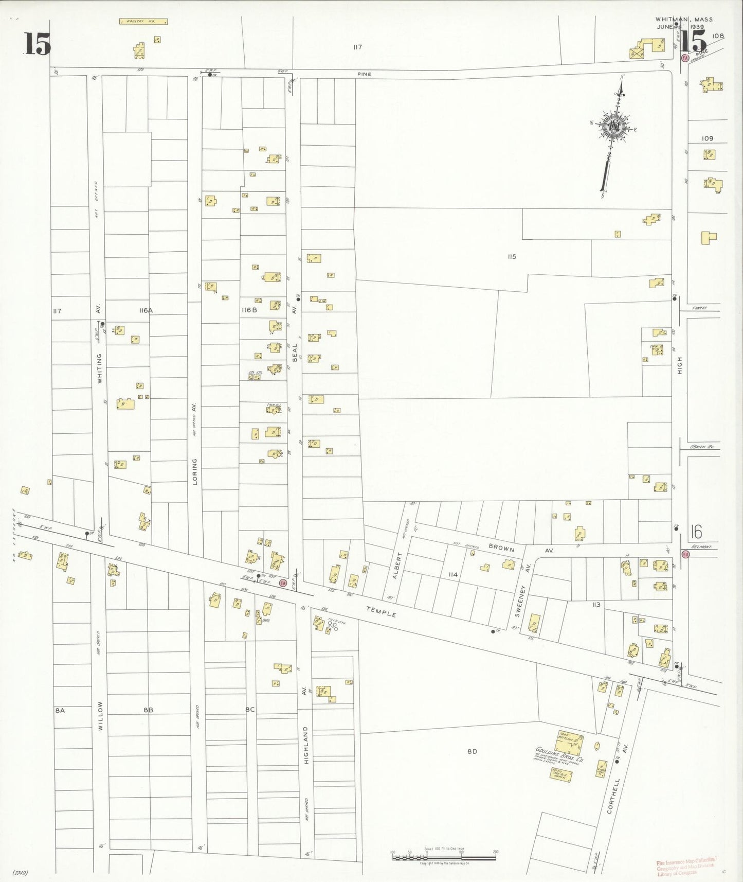 Sanborn Fire Insurance Map from Whitman, Plymouth County, Massachusetts (1939), Sheet #0015 - Complete Map Set gallery image, historic Sanborn map, vintage wall art, Massachusetts Massachusetts