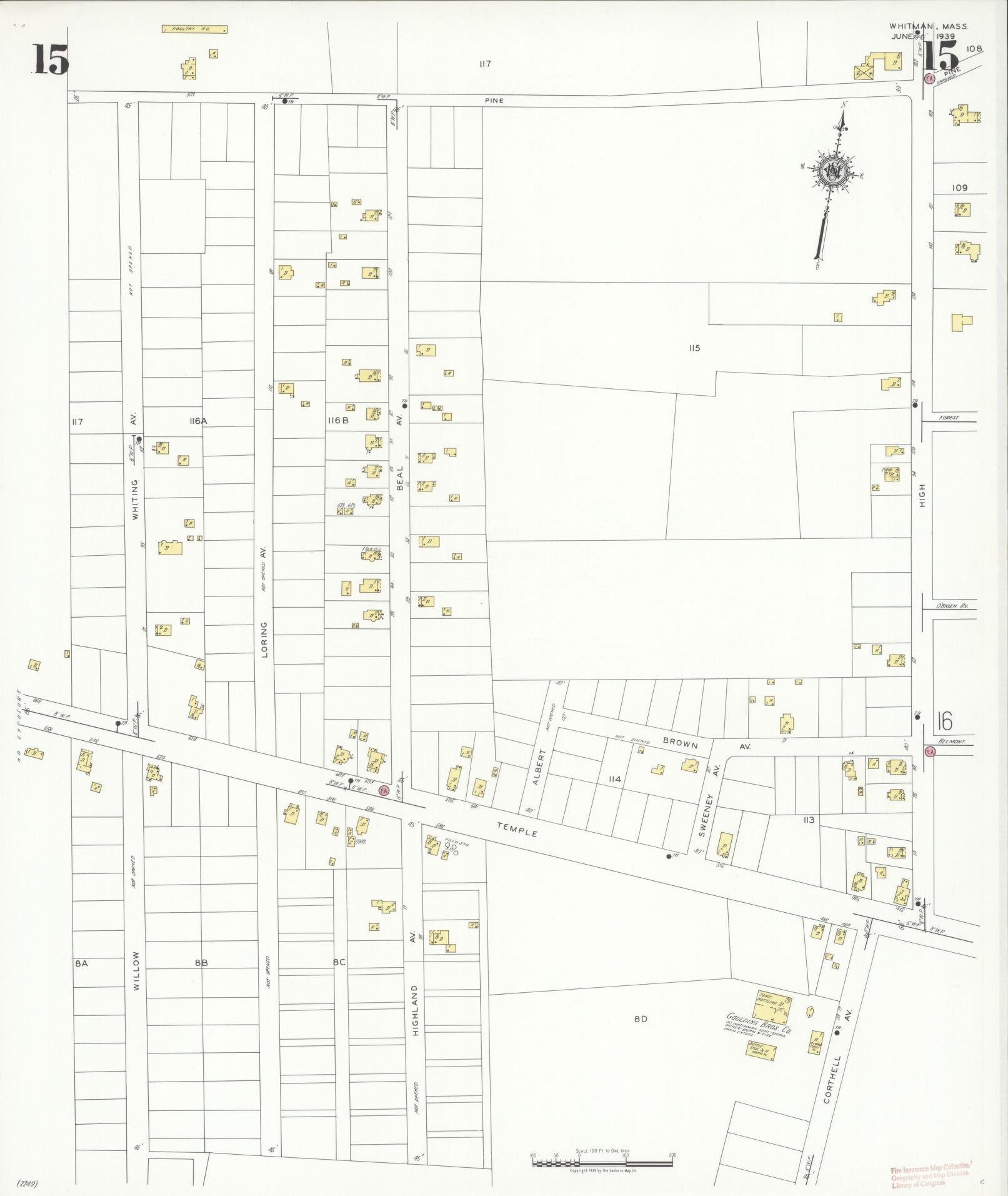 Sanborn Fire Insurance Map from Whitman, Plymouth County, Massachusetts (1939), Sheet #0015 - Complete Map Set gallery image, historic Sanborn map, vintage wall art, Massachusetts Massachusetts