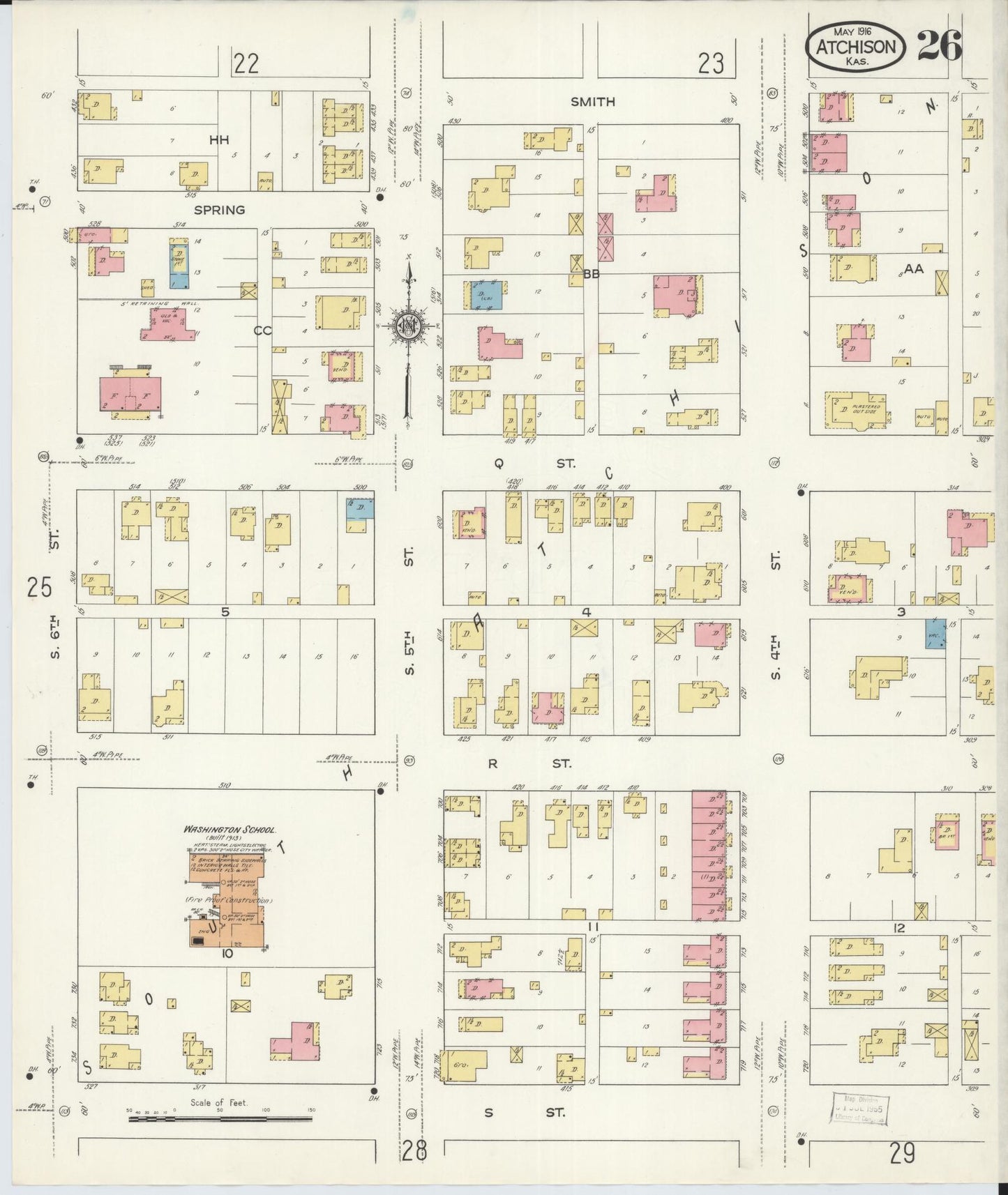 Sanborn Fire Insurance Map from Atchison, Atchison County, Kansas (1916), Sheet #0026 - Complete Map Set gallery image, historic Sanborn map, vintage wall art, Kansas Kansas