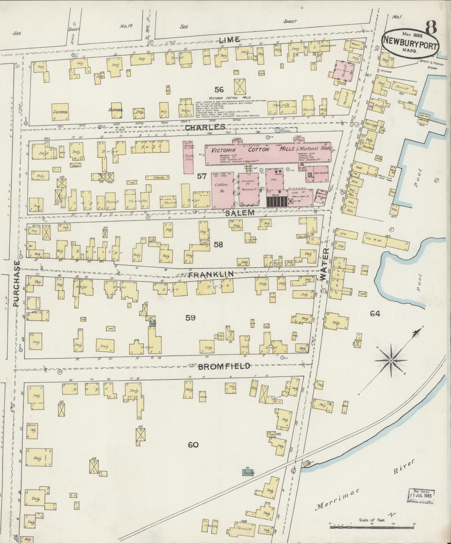 Sanborn Fire Insurance Map from Newburyport, Essex County, Massachusetts (1888), Sheet #0008 - Complete Map Set gallery image, historic Sanborn map, vintage wall art, Massachusetts Massachusetts