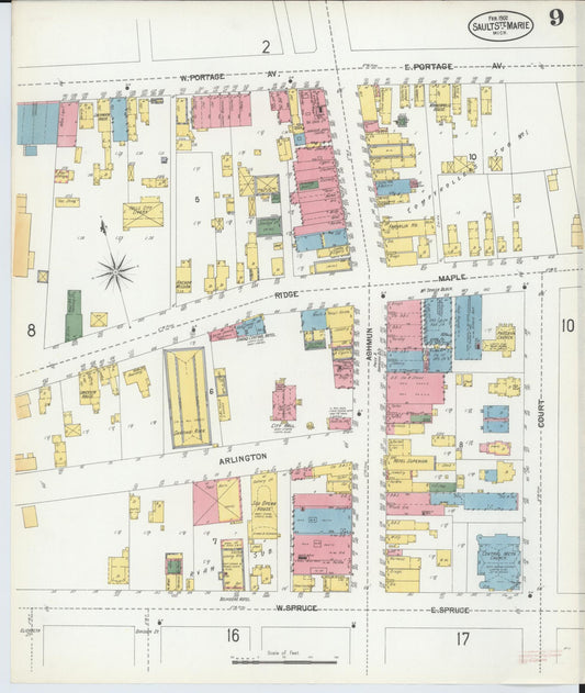 Sanborn Fire Insurance Map from Sault Sainte Marie, Chippewa County, Michigan (1902), Sheet #0009 - Historic Sanborn Fire Insurance Map Print, vintage old map wall art, antique decor, genealogy gift, Michigan Michigan map