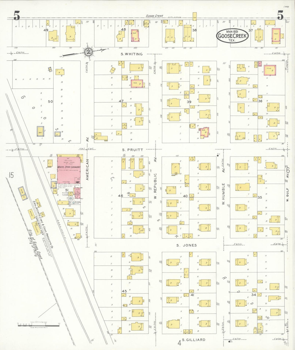 Sanborn Fire Insurance Map from Goose Creek, Harris County, Texas (1931), Sheet #0005 - Complete Map Set gallery image, historic Sanborn map, vintage wall art, Texas Texas