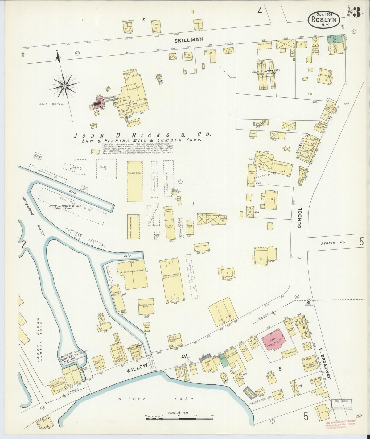 Sanborn Fire Insurance Map from Roslyn, Nassau County, New York (1908), Sheet #0003 - Complete Map Set gallery image, historic Sanborn map, vintage wall art, New York New York