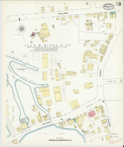 Sanborn Fire Insurance Map from Roslyn, Nassau County, New York (1908), Sheet #0003 - Complete Map Set gallery image, historic Sanborn map, vintage wall art, New York New York