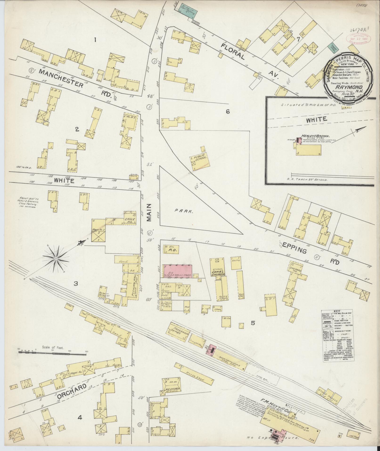 Sanborn Fire Insurance Map from Raymond, Rockingham County, New Hampshire. (1892) – Historic Sanborn Fire Insurance Map Print
