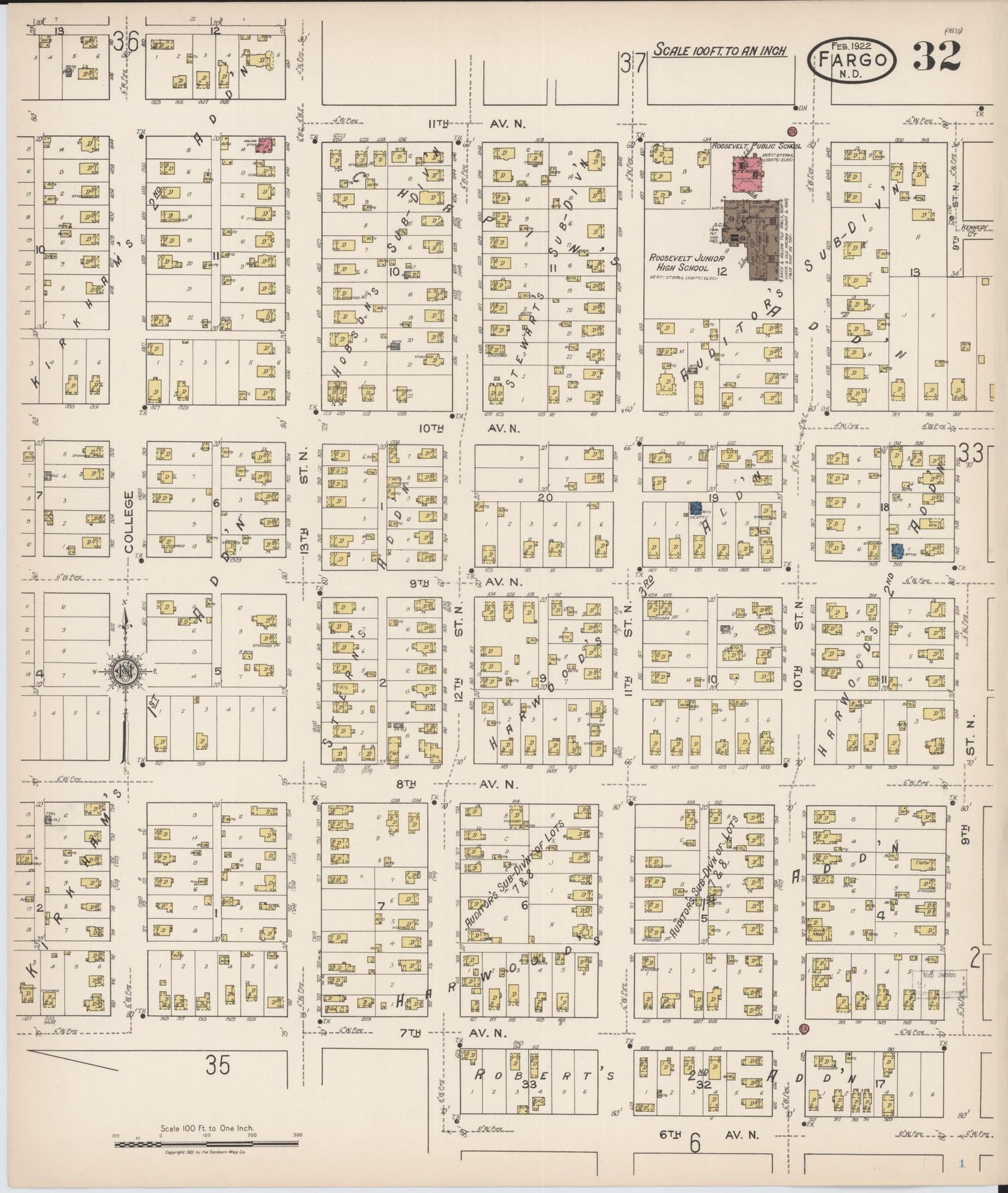 Sanborn Fire Insurance Map from Fargo, Cass County, North Dakota (1922), Sheet #0032 - Historic Sanborn Fire Insurance Map Print, vintage old map wall art, antique decor, genealogy gift, North Dakota North Dakota map