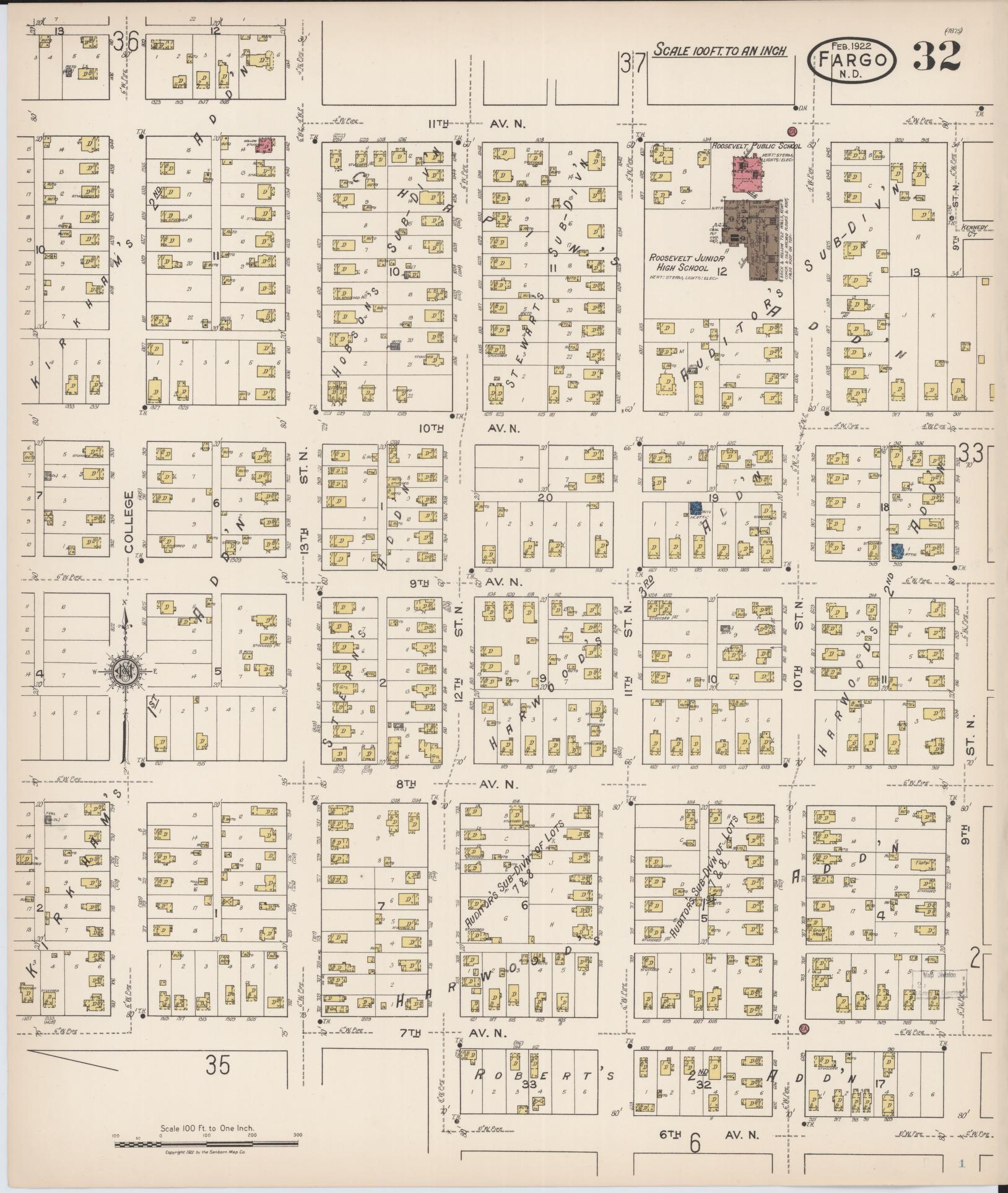 Sanborn Fire Insurance Map from Fargo, Cass County, North Dakota (1922), Sheet #0032 - Historic Sanborn Fire Insurance Map Print, vintage old map wall art, antique decor, genealogy gift, North Dakota North Dakota map