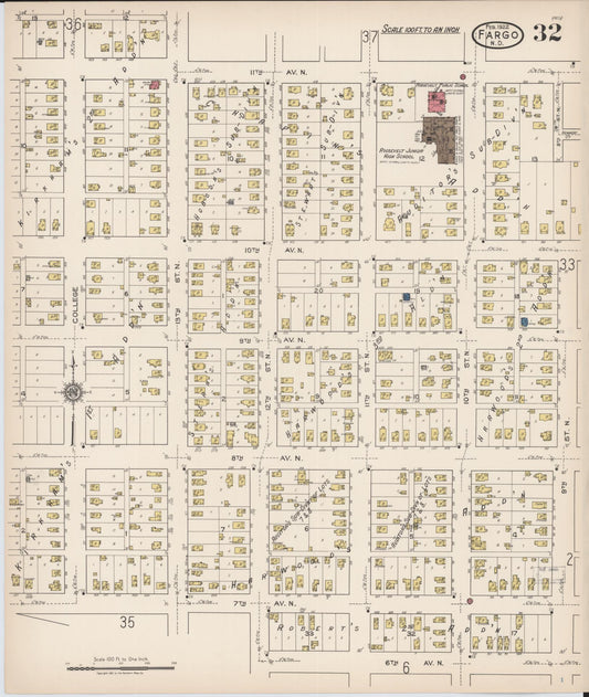 Sanborn Fire Insurance Map from Fargo, Cass County, North Dakota (1922), Sheet #0032 - Historic Sanborn Fire Insurance Map Print, vintage old map wall art, antique decor, genealogy gift, North Dakota North Dakota map