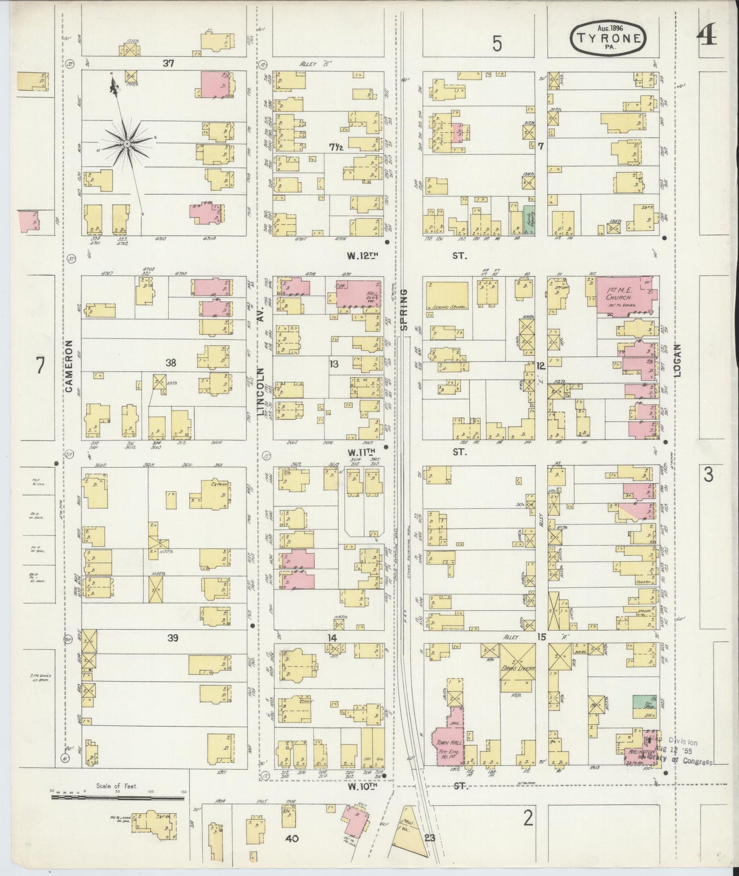 Sanborn Fire Insurance Map from Tyrone, Blair County, Pennsylvania (1896), Sheet #0004 - Complete Map Set gallery image, historic Sanborn map, vintage wall art, Pennsylvania Pennsylvania