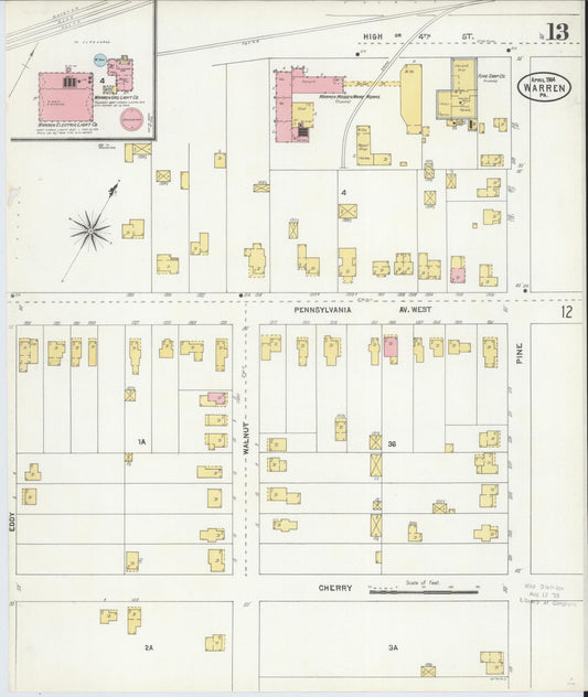 Sanborn Fire Insurance Map from Warren, Warren County, Pennsylvania (1904), Sheet #0013 - Historic Sanborn Fire Insurance Map Print, vintage old map wall art, antique decor, genealogy gift, Pennsylvania Pennsylvania map