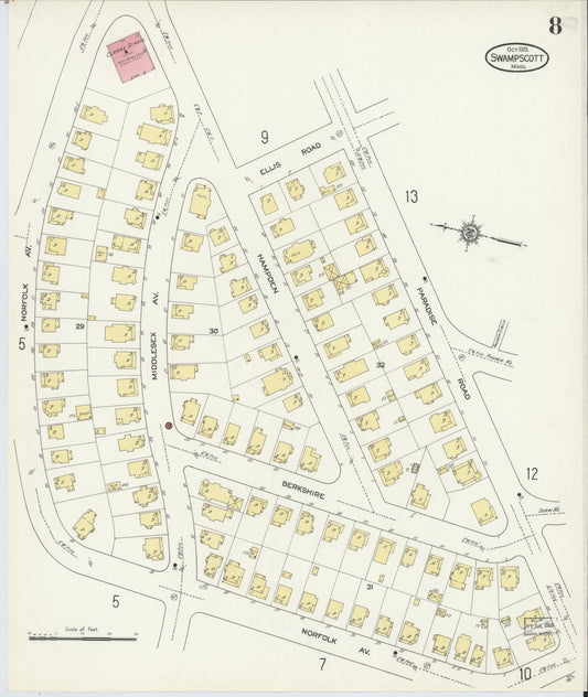 Sanborn Fire Insurance Map from Swampscott, Essex County, Massachusetts (1913), Sheet #0008 - Historic Sanborn Fire Insurance Map Print, vintage old map wall art, antique decor, genealogy gift, Massachusetts Massachusetts map